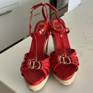 Christian Dior red wedge sandal